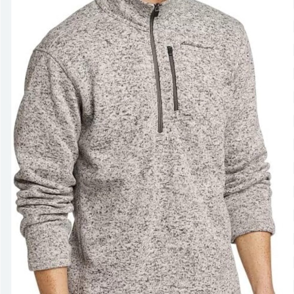 Eddie Bauer Sweatshirt Mens SIze Large Gray 1/2 Zip Fleece Oatmeal Radiator 2.0